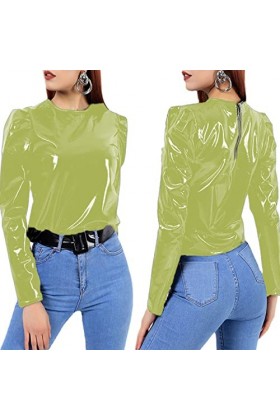 STHEFF Costumes en latex à manches longues pour femme - Costume de soubrette avec fermeture éclair dans le dos - Manteau chem