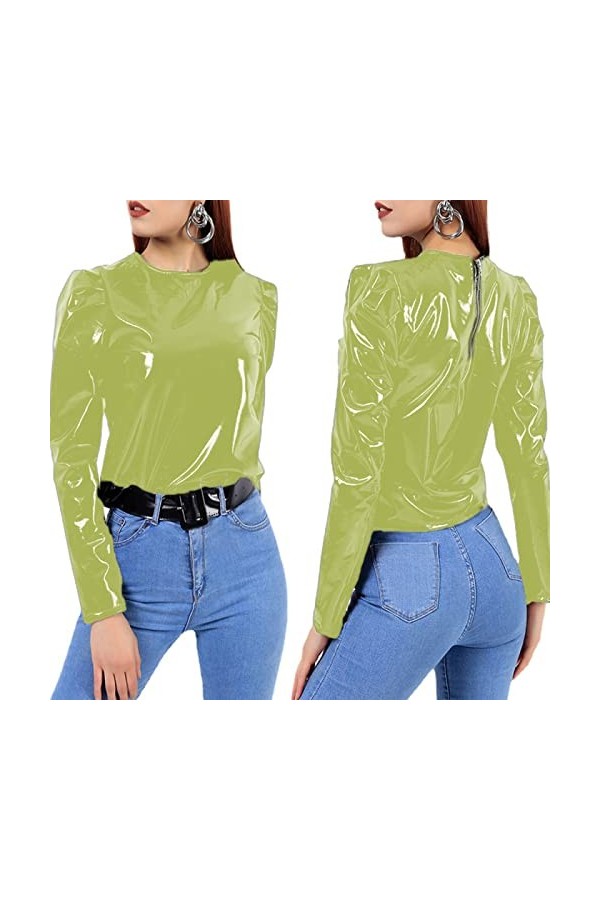 STHEFF Costumes en latex à manches longues pour femme - Costume de soubrette avec fermeture éclair dans le dos - Manteau chem