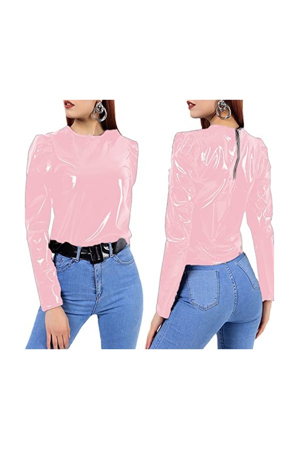 STHEFF Costumes en latex à manches longues pour femme - Costume de soubrette avec fermeture éclair dans le dos - Manteau chem