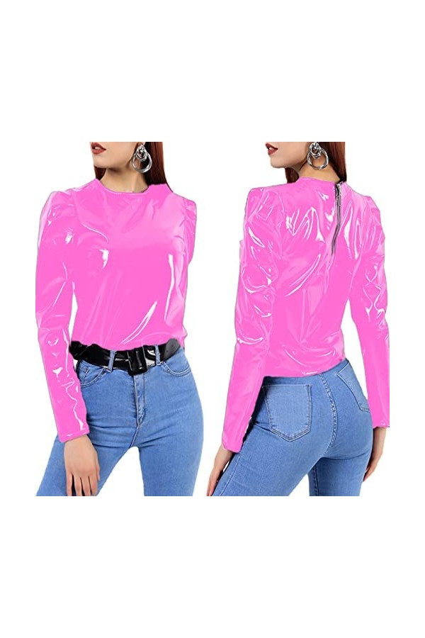 STHEFF Costumes en latex à manches longues pour femme - Costume de soubrette avec fermeture éclair dans le dos - Manteau chem