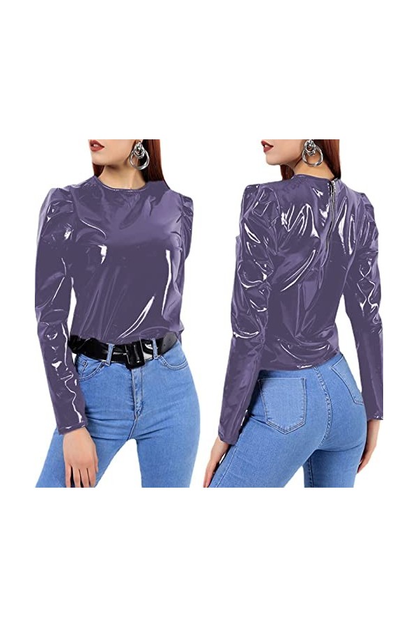 STHEFF Costumes en latex à manches longues pour femme - Costume de soubrette avec fermeture éclair dans le dos - Manteau chem