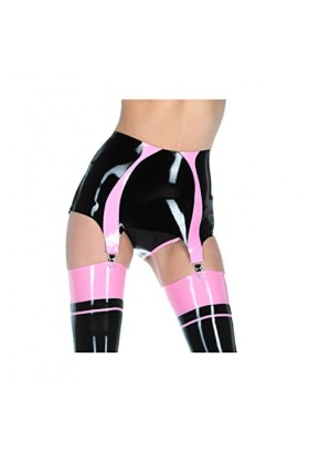 Jarretière en latex fait à la main - En caoutchouc - Bretelles sexy - Largeur : 0,4 mm pas de short , noir avec rose, L