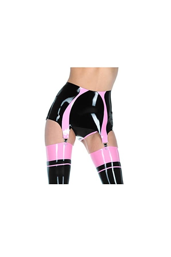 Jarretière en latex fait à la main - En caoutchouc - Bretelles sexy - Largeur : 0,4 mm pas de short , noir avec rose, L