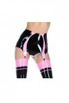 Jarretière en latex fait à la main - En caoutchouc - Bretelles sexy - Largeur : 0,4 mm pas de short , noir avec rose, L