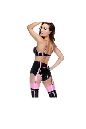 Jarretière en latex fait à la main - En caoutchouc - Bretelles sexy - Largeur : 0,4 mm pas de short , noir avec rose, L