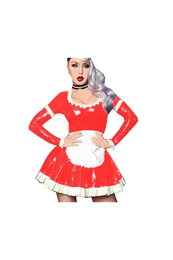 Robe sexy Sissy à manches longues pour femme - Robe de soubrette avec tablier - Costume fantaisie grande taille - Abricot - 5