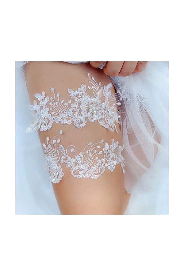 JJZXD Mariage Garter Lace Perles à broderie Fleur Sexy Garters Coueuses Anneau Bridal Lace Ligne Boucle Color : B, Size : Sm