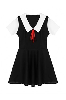 NC Robes de Mode Femmes Lingerie Col Marin Manches Courtes Robe Évasée Écolière Cosplay Costume Halloween Jeu de Rôle Uniform