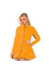 UUKR Manches longues A-Line Robe PVC Femmes Sexy Full Full Fermeture fermeture à glissière Vestine Glossy Stand Collier Clubw