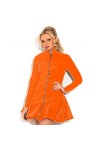 UUKR Manches longues A-Line Robe PVC Femmes Sexy Full Full Fermeture fermeture à glissière Vestine Glossy Stand Collier Clubw