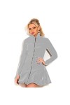 UUKR Manches longues A-Line Robe PVC Femmes Sexy Full Full Fermeture fermeture à glissière Vestine Glossy Stand Collier Clubw