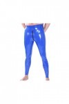 IDOBLO Pantalon Moulant Taille Haute en Latex Bleu Marine pour Homme avec Fermeture Éclair Noire,Noir,XS