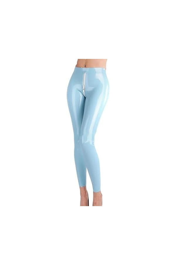 IDOBLO Lake Blue Sexy Latex Leggings Pantalons en Caoutchouc Pantalons Bottoms Front to Back Zippers,lac Bleu,XXL
