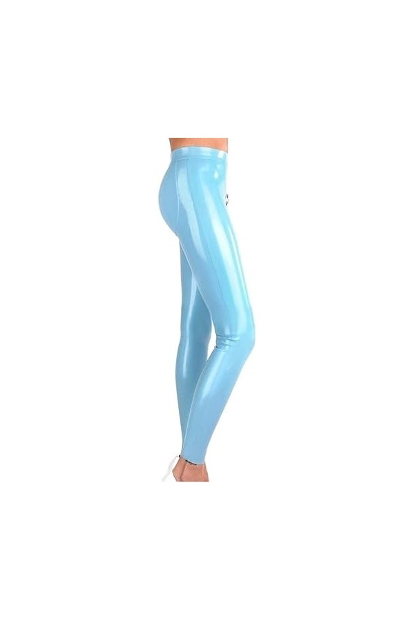 IDOBLO Lake Blue Sexy Latex Leggings Pantalons en Caoutchouc Pantalons Bottoms Front to Back Zippers,lac Bleu,XXL