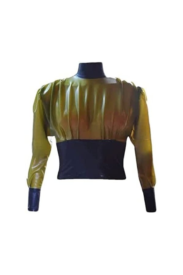 Garnitures Vertes Et Noires Transparentes Chemisier Court Sexy En Latex Avec Des Vêtements De Dessus De Chemise En Caoutchouc