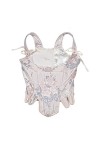 KING TREMELLA Sexy Underbust Corset avec Réglable Fleur Impression Décors Mascarade Parti Crop Top Minceur Wrap Top Cummerbun