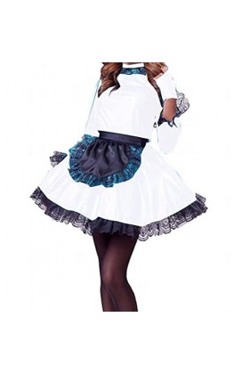 Robe de soubrette rose pour fille et femme - Uniforme - Robe de princesse en dentelle - Tablier Wuth - Bleu ciel - 5XL