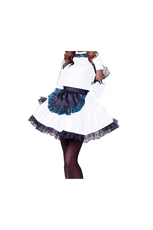 Robe de soubrette rose pour fille et femme - Uniforme - Robe de princesse en dentelle - Tablier Wuth - Bleu ciel - 5XL