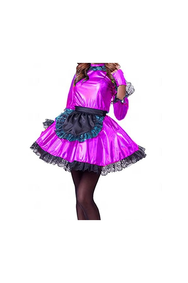 Robe de soubrette rose pour fille et femme - Uniforme - Robe de princesse en dentelle - Tablier Wuth - Bleu ciel - 5XL