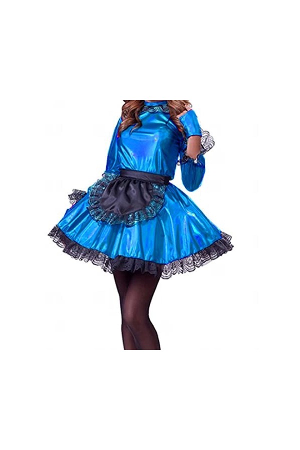 Robe de soubrette rose pour fille et femme - Uniforme - Robe de princesse en dentelle - Tablier Wuth - Bleu ciel - 5XL