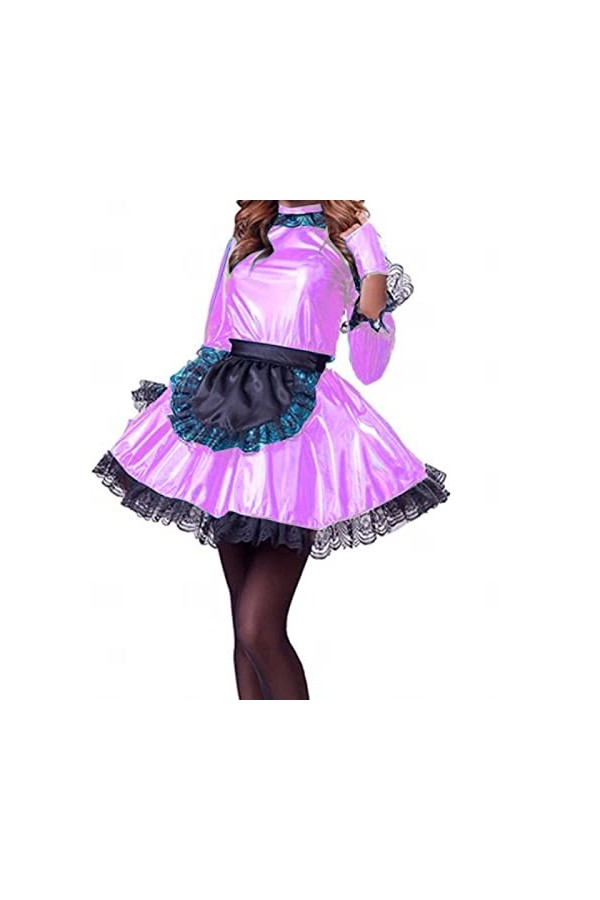 Robe de soubrette rose pour fille et femme - Uniforme - Robe de princesse en dentelle - Tablier Wuth - Bleu ciel - 5XL