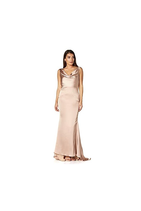 Jarlo London Robe Maxi Electra à lavant, Slinky Nude, 36 Femme