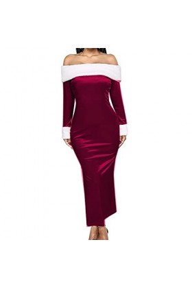 Robe de Noël en velours pour femme - Épaules dénudées - Costume de Père Noël - Noir - Taille 7XL