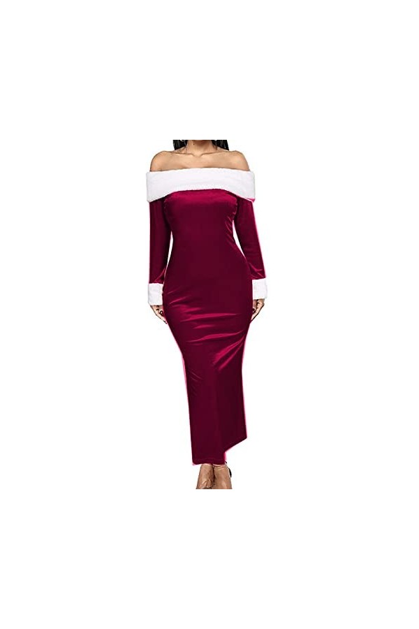 Robe de Noël en velours pour femme - Épaules dénudées - Costume de Père Noël - Noir - Taille 7XL