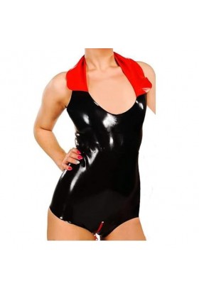 SUPERCH Garnitures rouges et noires corsets en latex sexy avec fermeture à glissière laçage à larrière bustiers en caoutchou