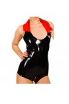 SUPERCH Garnitures rouges et noires corsets en latex sexy avec fermeture à glissière laçage à larrière bustiers en caoutchou
