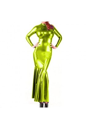 Sexy Latex Robe Manches Longues Robe en Caoutchouc Faux Cuir PVC Party Club Mince&nbsp;&nbsp;&nbsp;Sac Hip Robe en Queue de Poisson Tenues R