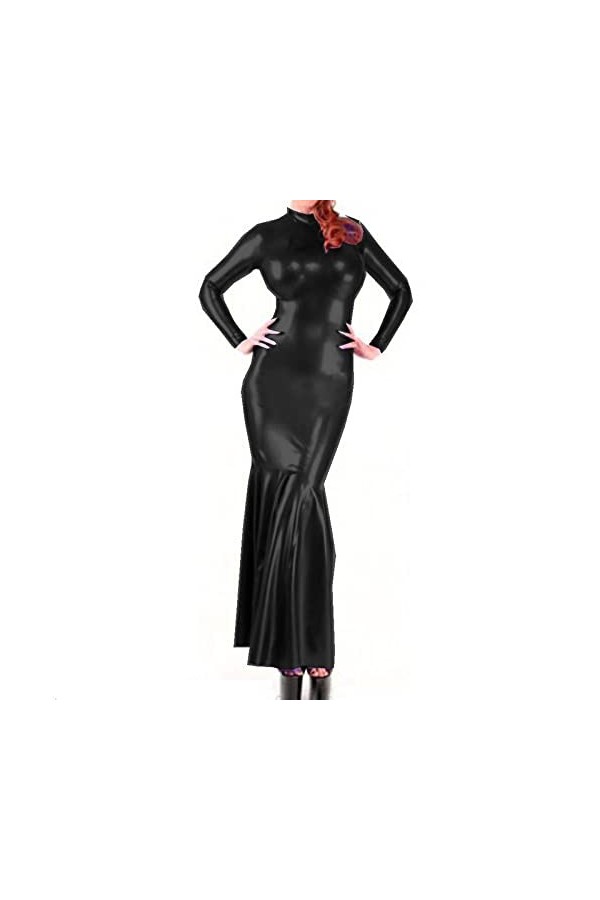 Sexy Latex Robe Manches Longues Robe en Caoutchouc Faux Cuir PVC Party Club Mince&nbsp;&nbsp;&nbsp;Sac Hip Robe en Queue de Poisson Tenues R