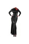 Sexy Latex Robe Manches Longues Robe en Caoutchouc Faux Cuir PVC Party Club Mince&nbsp;&nbsp;&nbsp;Sac Hip Robe en Queue de Poisson Tenues R