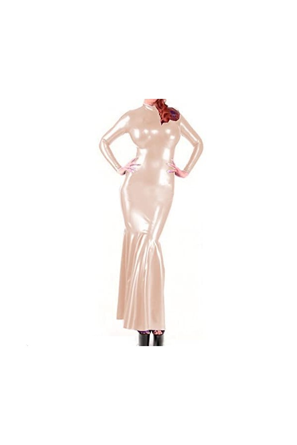 Sexy Latex Robe Manches Longues Robe en Caoutchouc Faux Cuir PVC Party Club Mince&nbsp;&nbsp;&nbsp;Sac Hip Robe en Queue de Poisson Tenues R
