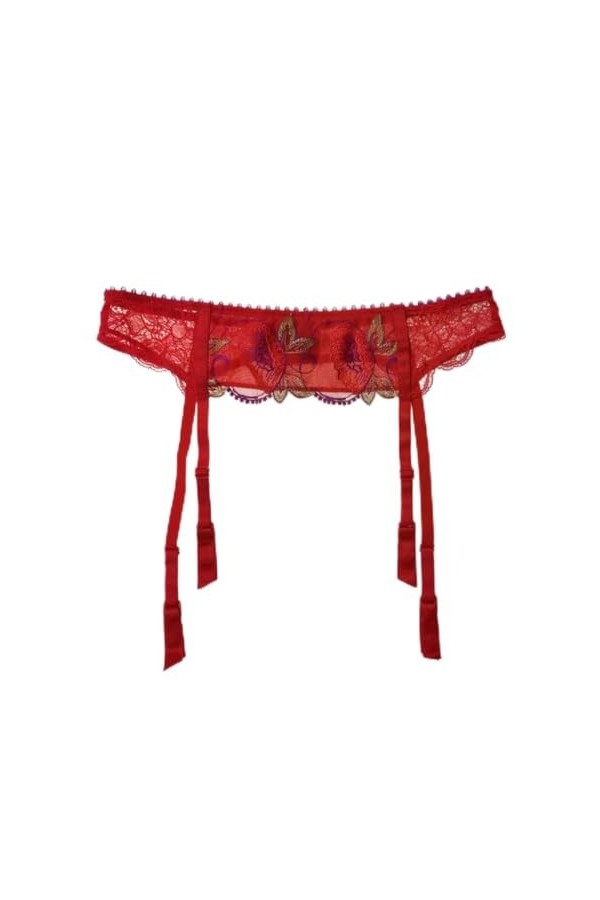 TONZN Bas Jarretelles en Dentelle Rouge brodée avec Boucle en métal pour Femme, Lingerie Sexy pour Mariage Couleur : Rosso, 