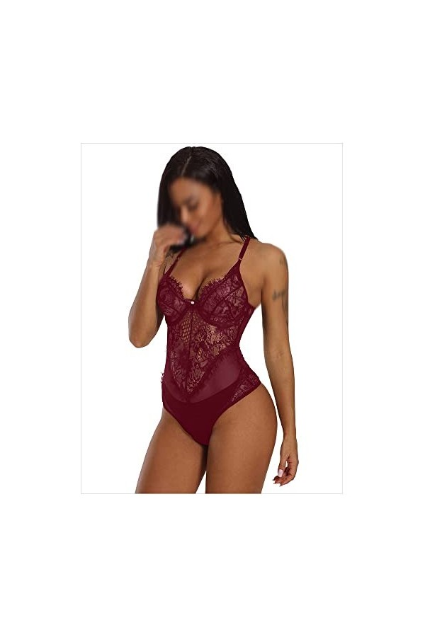Guyana FSHGSA Sexy Creux Licou Cils Dentelle Combinaison Pyjama Femme Dentelle Lingerie Sexy Chemise de Nuit Babydoll vêtemen