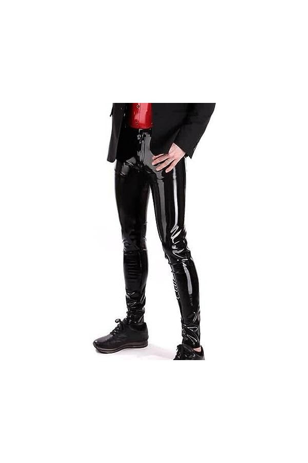 IDOBLO Fait À La Main en Latex Noir Gummi Caoutchouc Hommes Jeans Pantalon Slim 4 Poches Personnalisé avec Fermeture Éclair A