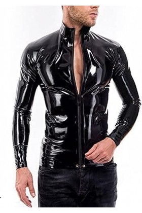 IDOBLO Latex Hommes Hauts T-Shirt Avant Zip Débardeurs T-Shirt en Caoutchouc Caoutchouc Débardeurs avec Fermeture Éclair Avan