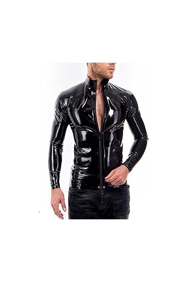 IDOBLO Latex Hommes Hauts T-Shirt Avant Zip Débardeurs T-Shirt en Caoutchouc Caoutchouc Débardeurs avec Fermeture Éclair Avan