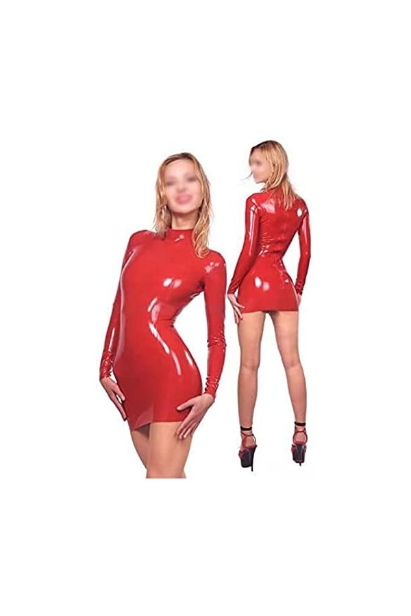 IDOBLO Robe en Latex Robe en Caoutchouc Sexy Robe en Latex Tenue De Soirée E, XS,Noir,Je