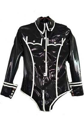 Latex Caoutchouc Femmes Blanc Et Noir Catsuit Vêtements De Sport,Noir Blanc,Petit