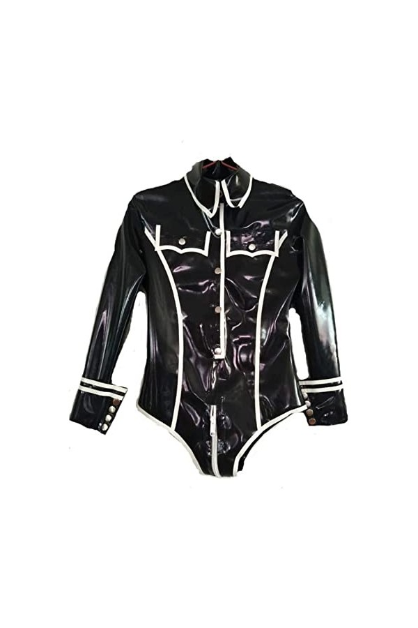 Latex Caoutchouc Femmes Blanc Et Noir Catsuit Vêtements De Sport,Noir Blanc,Petit