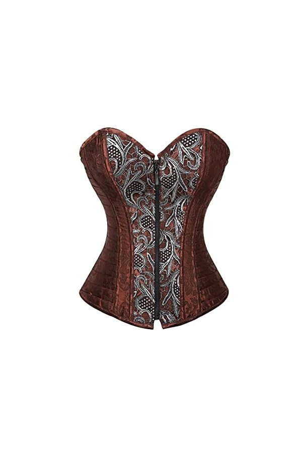 Corset Jacquard Femme Floral Zip Top Corset