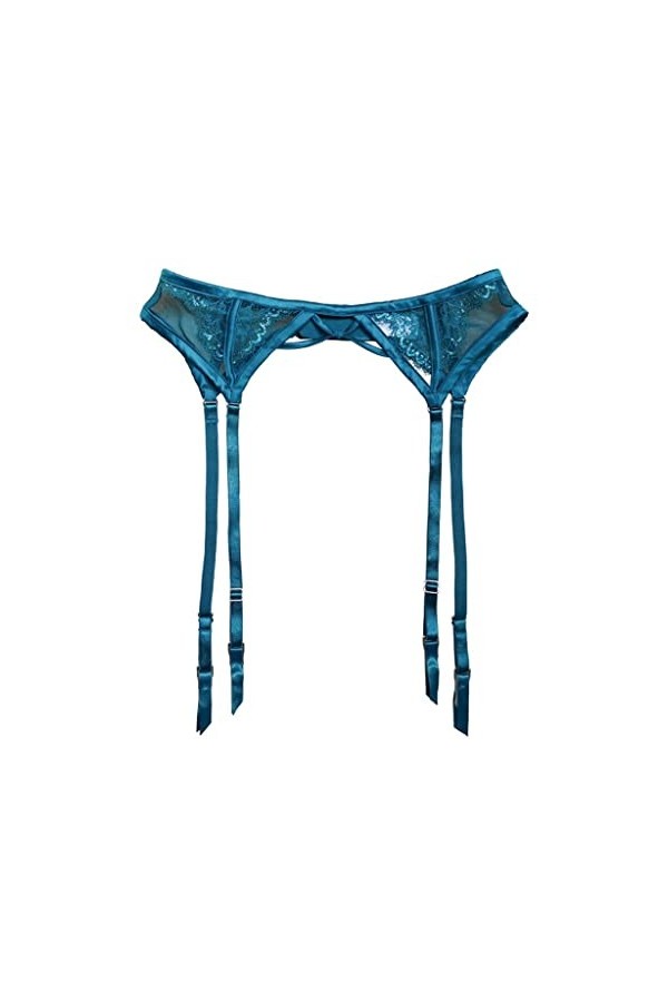 DLOETT Porte-jarretelles en dentelle ajourée bleue avec boucles en métal pour femme porte-jarretelles sexy pour bas lingerie 