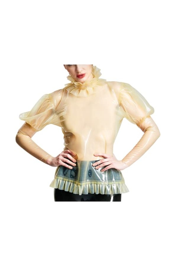 Pyjama sexy transparent en latex avec volants pour bébé poupée avec fermeture éclair dans le dos à manches longues bouffantes