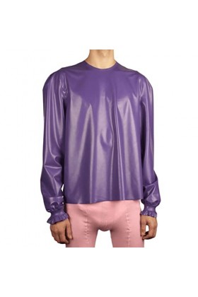 Pyjama sexy en latex violet avec volants aux poignets et manches longues en caoutchouc, violet, homme XL