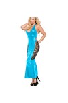 Robe dos nu sans manches en cuir PU effet mouillé et col en V avec coutures en dentelle pour discothèque, bleu lac, taille 7X