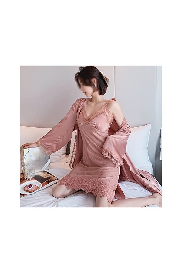 WALNUTA Silk Nightgown Set Femmes 2pcs robe costume Vaies de sommeil pyjamas sexy noix de nuit Color : B, Size : XL code 