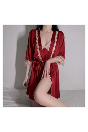 WALNUTA Vêtements de nuit sexy en satin de nuit v couche sans manches à dos de maison de maison sexy lingerie sexy Color : B