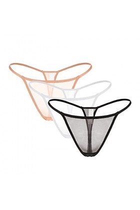 Culottes De sous-vêtements pour Femmes T-Back Sexy G-String Thongs See Through Panty Black+White+Beige,XL 
